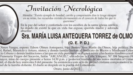 Necrológica María Luisa Antequera Torrez