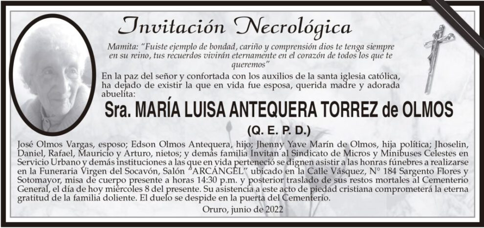 Necrológica María Luisa Antequera Torrez