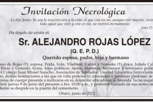 Invitación Necrológica: Sr. Alejandro Rojas López (Q. E. P. D.)