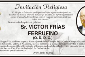 Invitación Religiosa en memoria de Víctor Frías Ferrufino