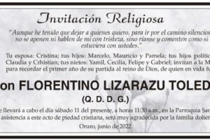 Invitación Religiosa para Don Florentino Lizarazu Toledo