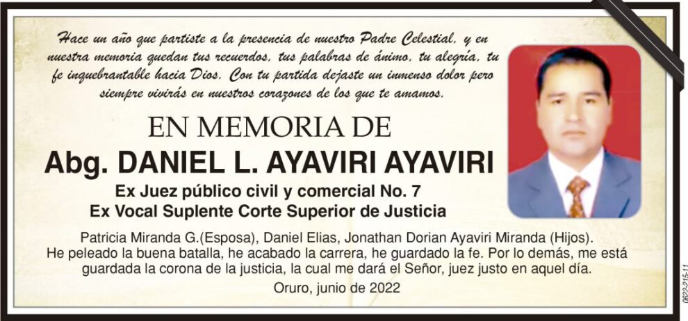Obituario de Daniel L. Ayaviri Ayaviri