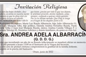 Invitación Religiosa en memoria de Andrea Adela Albarracín