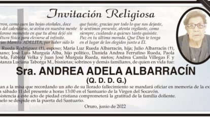 Invitación Religiosa en memoria de Andrea Adela Albarracín
