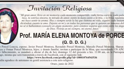 Invitación Religiosa para Prof. María Elena Montoya de Porcel