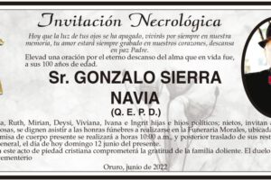 Invitación Necrológica para Gonzalo Sierra Navia