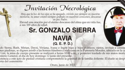Invitación Necrológica para Gonzalo Sierra Navia