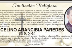 Invitación Religiosa para Marcelino Arancibia Paredes