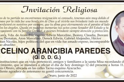 Invitación Religiosa para Marcelino Arancibia Paredes