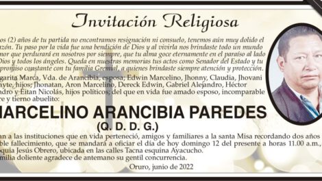 Invitación Religiosa para Marcelino Arancibia Paredes