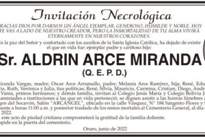 Invitación Necrológica: Aldrin Arce Miranda