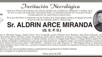 Invitación Necrológica: Aldrin Arce Miranda