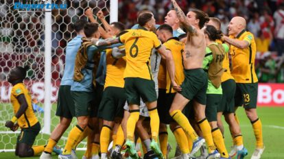 Festejo de los australianos por la clasificación al Mundial de Qatar