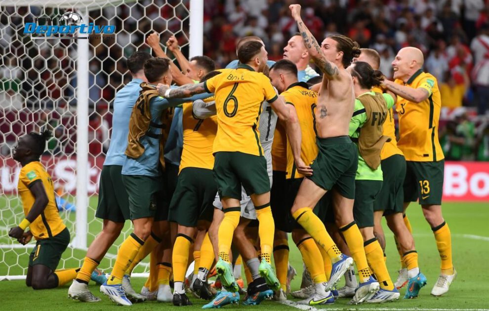Festejo de los australianos por la clasificación al Mundial de Qatar