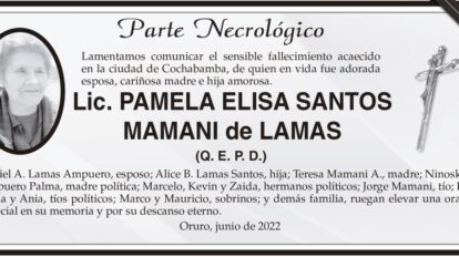 Parte Necrológico: Lic. Pamela Elisa Santos Mamani
