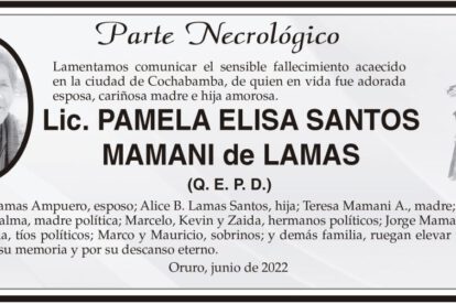 Parte Necrológico: Lic. Pamela Elisa Santos Mamani