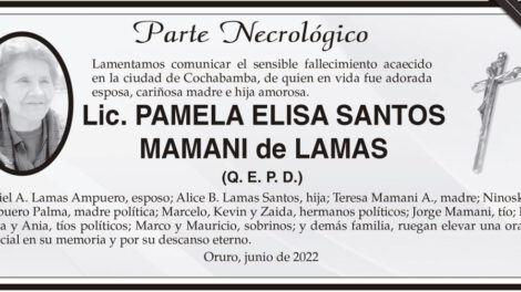 Parte Necrológico: Lic. Pamela Elisa Santos Mamani