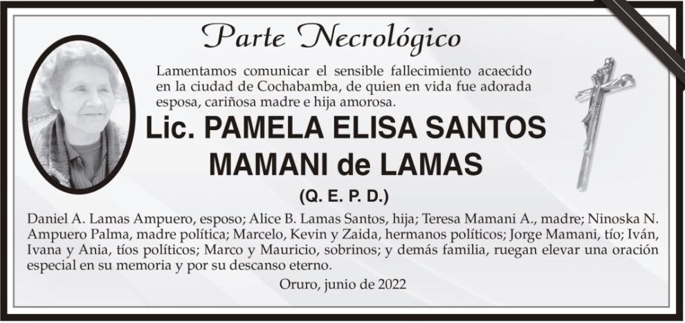 Parte Necrológico: Lic. Pamela Elisa Santos Mamani