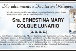 Agradecimiento e Invitación Religiosa por Ernestina Mary Colque Lunario