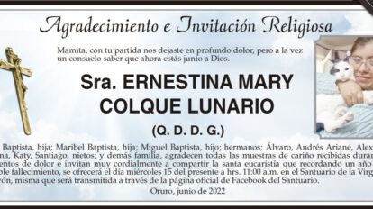 Agradecimiento e Invitación Religiosa por Ernestina Mary Colque Lunario