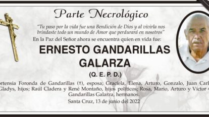 Parte Necrológico de Ernesto Gandarillas Galarza