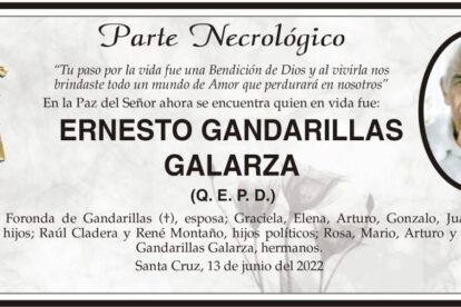 Parte Necrológico de Ernesto Gandarillas Galarza