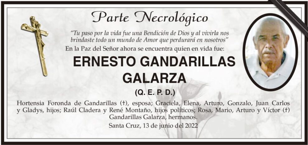 Parte Necrológico de Ernesto Gandarillas Galarza