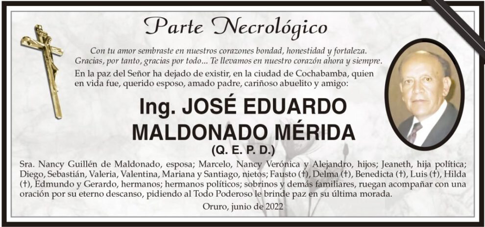 Necrológico de Ing. José Eduardo Maldonado Mérida