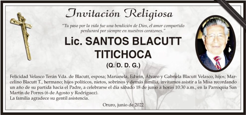 Lic. Santos Blacutt Titichoca obituario