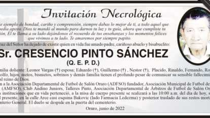 Invitación Necrológica de Cresencio Pinto Sánchez