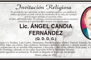 Lic. Ángel Candia Fernández, invitación a misa recordatoria