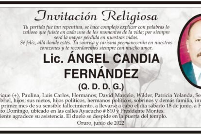 Lic. Ángel Candia Fernández, invitación a misa recordatoria