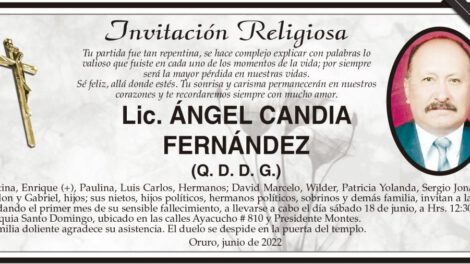 Lic. Ángel Candia Fernández, invitación a misa recordatoria