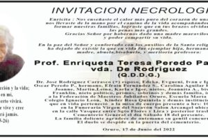 Necrológico de Prof. Enriqueta Teresa Peredo Pacheco