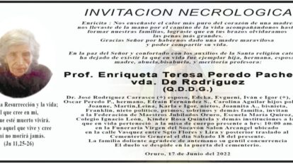 Necrológico de Prof. Enriqueta Teresa Peredo Pacheco