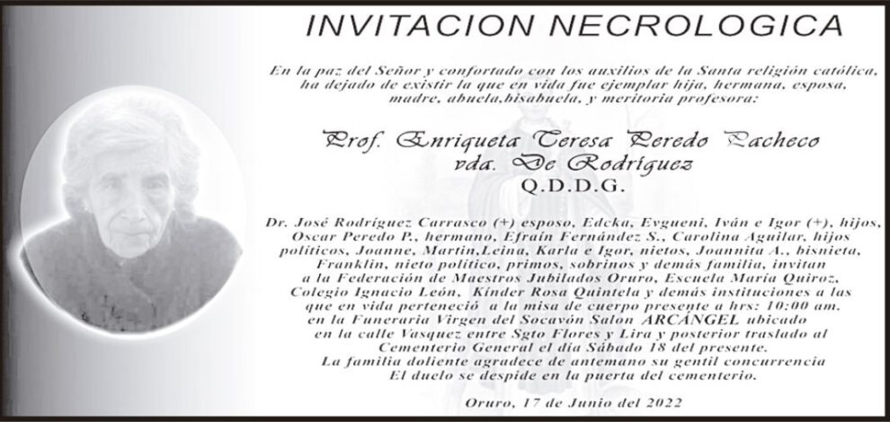 Prof. Enriqueta Ceresa Peredo Pacheco Vda. De Rodriguez