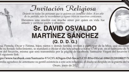 Invitación religiosa en memoria de David Osvaldo Martínez Sánchez