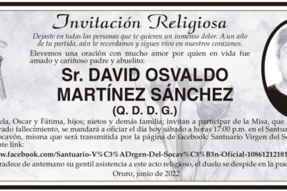 Invitación religiosa en memoria de David Osvaldo Martínez Sánchez