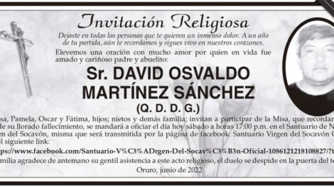 Invitación religiosa en memoria de David Osvaldo Martínez Sánchez