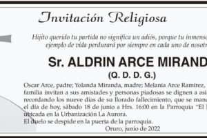 Invitación Religiosa para Aldrin Arce Miranda