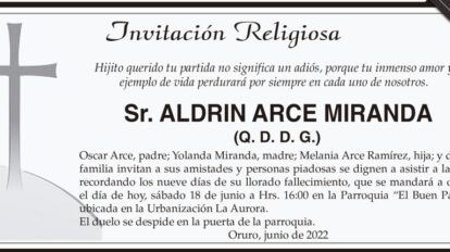 Invitación Religiosa para Aldrin Arce Miranda