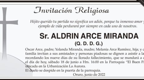 Invitación Religiosa para Aldrin Arce Miranda