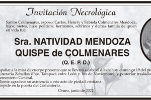 Invitación Necrológica de Natividad Mendoza Quispe