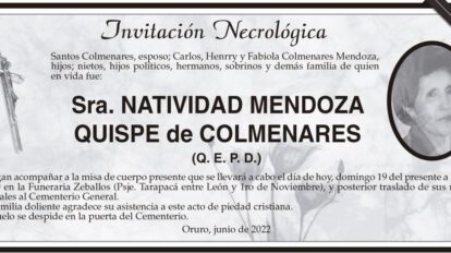 Invitación Necrológica de Natividad Mendoza Quispe