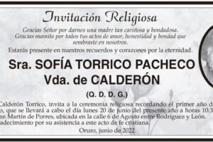 Invitación Religiosa: Sra. Sofía Torrico Pacheco