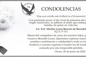 Condolencias por la Lic. Enf. Martha Laura Barreto de Bernabé