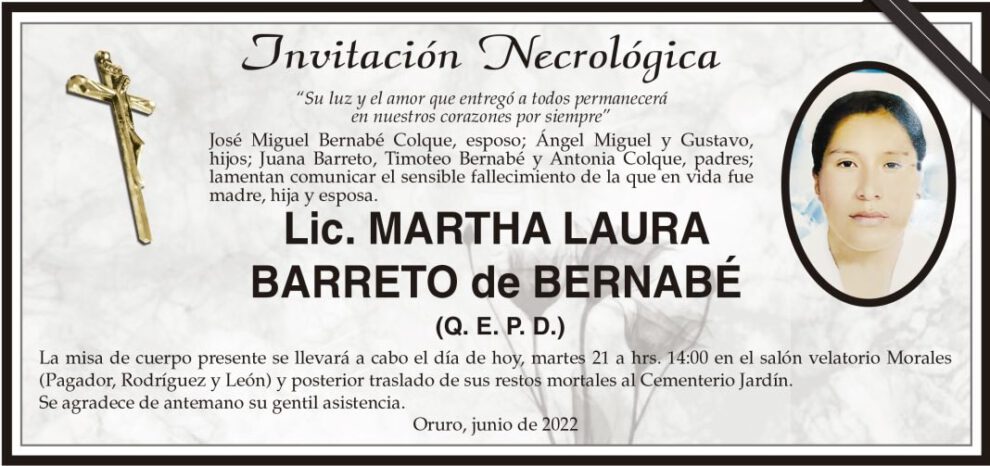 Lic. Martha Laura Barreto de Bernabé Q. E. P. D.