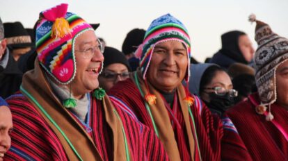 Año Nuevo Andino con Luis Arce y Evo Morales recibiendo el sol