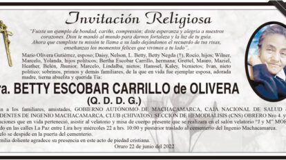 Invitación Religiosa para Betty Escobar Carrillo