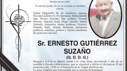 Invitación Religiosa para Ernesto Gutiérrez Suzaño